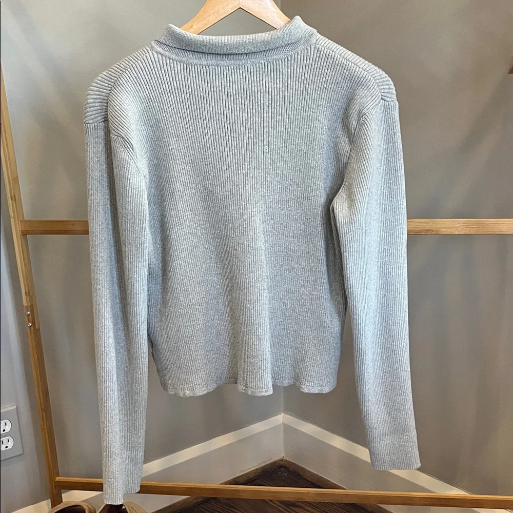 All Row Light Gray Ribbed Zip-Front Collared Women's Sweater - Picture 4 of 4